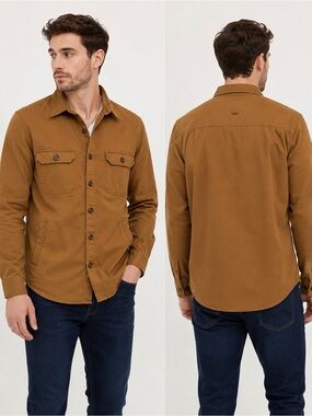 Denim & Flower Men’s Utility Shirt Jacket Brown Button Front Cotton Size S NWT